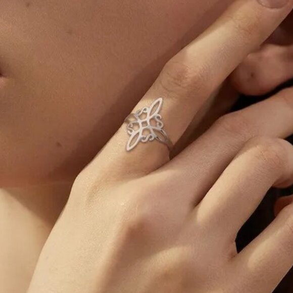 Silver Stainless Steel Witch Celtic Viking Cross Knot Adjustable Open Ring NWOT - Picture 6 of 15